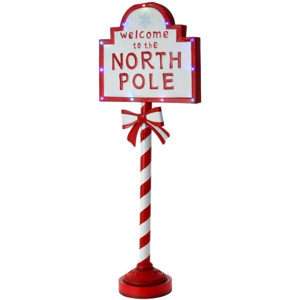 Χριστουγεννιάτικη Μεταλλική Διακοσμητική Πινακίδα "North Pole" με 11 LED (121cm)